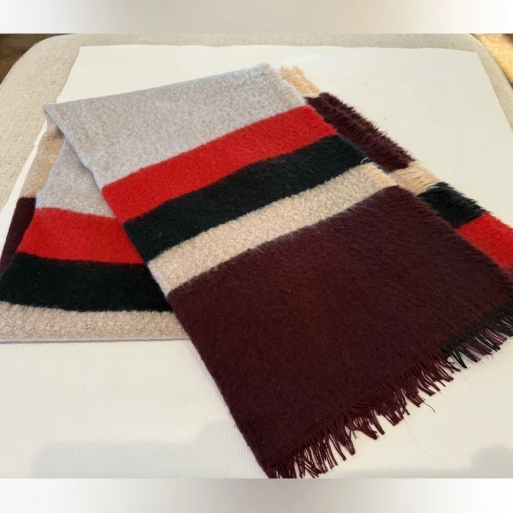 Express Striped  Scarf - Red, Black, Gray, and Beige